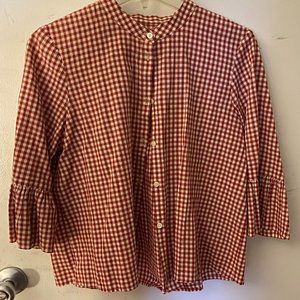 Madewell Red/White Gingham Bell Sleeve Blouse